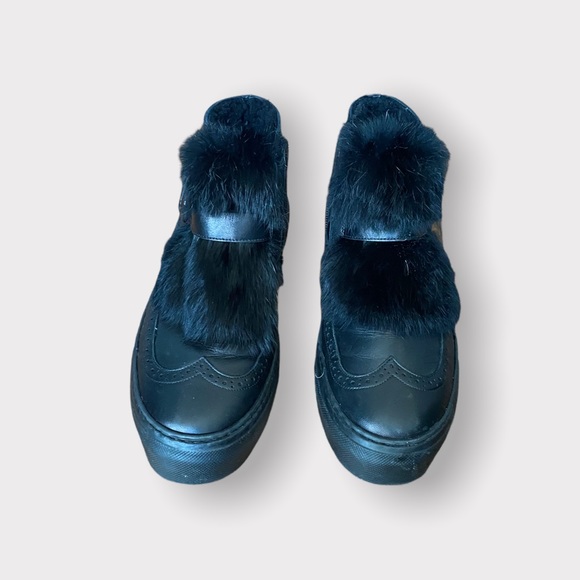 Womens Luca Grossi REAL FUR LINED black Leather perforated moto boots 8.5 8 - Picture 2 of 4